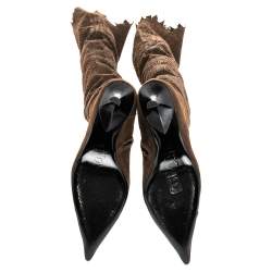 Pre Owned Roberto Cavalli Brown Suede Over the Knee Boots Size 37