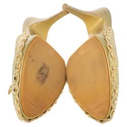 Pre Owned Roberto Cavalli Metallic Gold Python Effect Leather Bow Mules Size 38.5