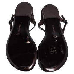 Pre Owned Roberto Cavalli Black/Silver Sequins and Satin Thong Ankle Strap Flat Sandals Size 39