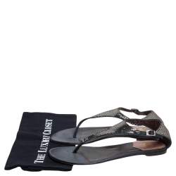 Pre Owned Roberto Cavalli Black/Silver Sequins and Satin Thong Ankle Strap Flat Sandals Size 39