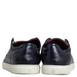 Pre Owned Roberto Cavalli Navy Blue Leather Whip Stitched Sip On Sneakers Size 41