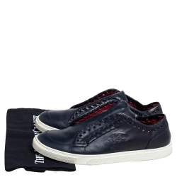 Pre Owned Roberto Cavalli Navy Blue Leather Whip Stitched Sip On Sneakers Size 41