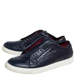 Pre Owned Roberto Cavalli Navy Blue Leather Whip Stitched Sip On Sneakers Size 41