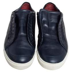 Pre Owned Roberto Cavalli Navy Blue Leather Whip Stitched Sip On Sneakers Size 41