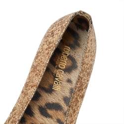 Roberto Cavalli Metallic Gold Python Embossed Leather Logo Embellished Ballet Flats Size 36