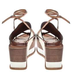 Roberto Cavalli Cream Python Wedge Platform Ankle Wrap Sandals Size 38.5