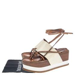 Roberto Cavalli Cream Python Wedge Platform Ankle Wrap Sandals Size 38.5