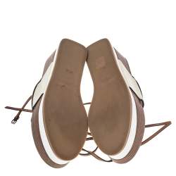 Roberto Cavalli Cream Python Wedge Platform Ankle Wrap Sandals Size 38.5