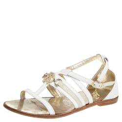 Pre Owned Roberto Cavalli White Leather Open Toe Embellished Flats Size 38