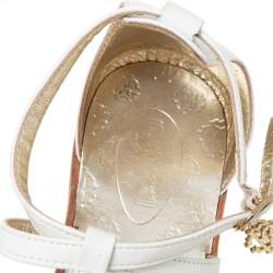 Pre Owned Roberto Cavalli White Leather Open Toe Embellished Flats Size 38