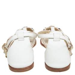 Pre Owned Roberto Cavalli White Leather Open Toe Embellished Flats Size 38