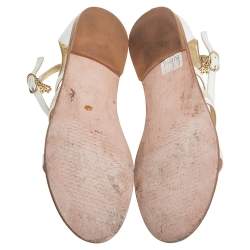 Pre Owned Roberto Cavalli White Leather Open Toe Embellished Flats Size 38