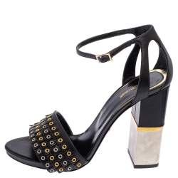 Pre Owned Roberto Cavalli  Black Leather Fringe Eyelet  Sandals Size 38