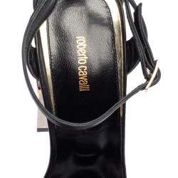 Pre Owned Roberto Cavalli  Black Leather Fringe Eyelet  Sandals Size 38