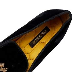 Pre Owned Roberto Cavalli Black Velvet Embellished Slip on Loafers Size 39