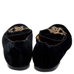 Pre Owned Roberto Cavalli Black Velvet Embellished Slip on Loafers Size 39