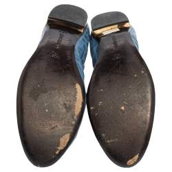 Pre Owned Roberto Cavalli Blue Croc Embossed Leather Scrunch Ballet Flats Size 37.5
