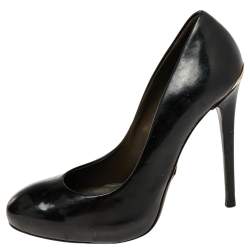 Pre Owned حذاء كعب عالي روبرتو كافالي جلد أسود مقدمة مستديرة مقاس 35.5