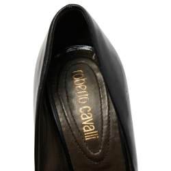 Pre Owned حذاء كعب عالي روبرتو كافالي جلد أسود مقدمة مستديرة مقاس 35.5