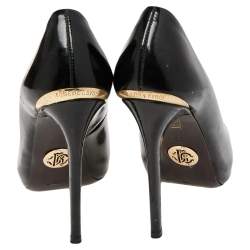 Pre Owned حذاء كعب عالي روبرتو كافالي جلد أسود مقدمة مستديرة مقاس 35.5