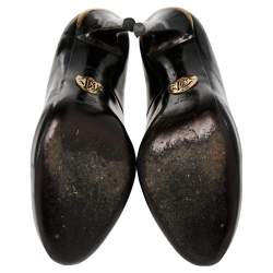 Pre Owned حذاء كعب عالي روبرتو كافالي جلد أسود مقدمة مستديرة مقاس 35.5