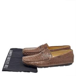 Pre Owned Roberto Cavalli Brown Croc Embossed Leather Slip On Loafers Size 40