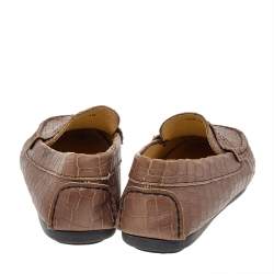 Pre Owned Roberto Cavalli Brown Croc Embossed Leather Slip On Loafers Size 40