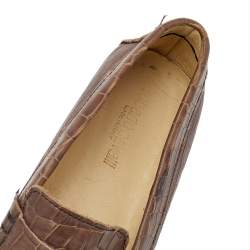 Pre Owned Roberto Cavalli Brown Croc Embossed Leather Slip On Loafers Size 40