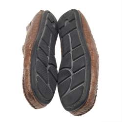 Pre Owned Roberto Cavalli Brown Croc Embossed Leather Slip On Loafers Size 40