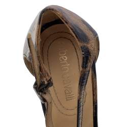 Pre Owned صندل روبرتو كافالي جلد بنقشة الفهد مزخرف بني مقاس 37.5