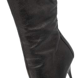 Pre Owned Roberto Cavalli Black Leather Pointed Toe Knee Length Boots Size 39