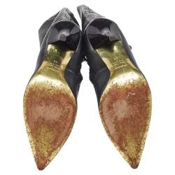 Pre Owned Roberto Cavalli Black Leather Pointed Toe Knee Length Boots Size 39