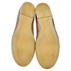 Pre Owned Roberto Cavalli Metallic Gold Python Embossed Leather Logo Embellished Ballet Flats Size 40