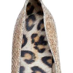 Pre Owned Roberto Cavalli Metallic Gold Python Embossed Leather Logo Embellished Ballet Flats Size 40