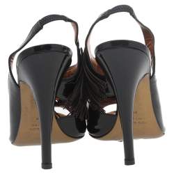 Pre Owned Roberto Cavalli Black Patent Leather Fringe Slingback Sandals Size 39