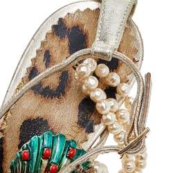 Pre Owned Roberto Cavalli Gold Leather Embellished Ankle Strap Sandals Size 37