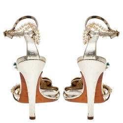 Pre Owned Roberto Cavalli Gold Leather Embellished Ankle Strap Sandals Size 37