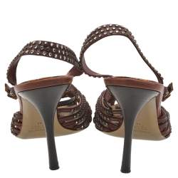 مملوكة مسبقًا Roberto Cavalli Brown Leather Studded Slingback Sandals Size 41