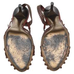 مملوكة مسبقًا Roberto Cavalli Brown Leather Studded Slingback Sandals Size 41