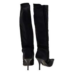 Pre Owned Roberto Cavalli Black Embroidered Fabric And Python Embossed Suede Knee Length Boots Size 39
