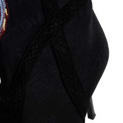 Pre Owned Roberto Cavalli Black Embroidered Fabric And Python Embossed Suede Knee Length Boots Size 39
