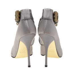 Roberto Cavalli Grey Satin Bow Embellished Ankle Length Boots Size 38