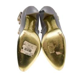 Roberto Cavalli Grey Satin Bow Embellished Ankle Length Boots Size 38
