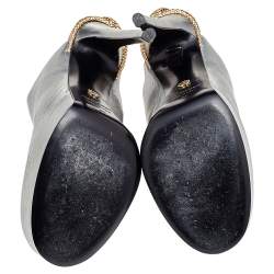 Roberto Cavalli Metallic Silver Leather Platform Mules Size 38