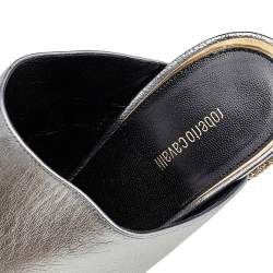 Roberto Cavalli Metallic Silver Leather Platform Mules Size 38