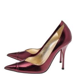 Pre Owned Roberto Cavalli Metallic Burgundy Leather Pointed Toe Pumps Size 37