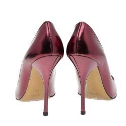 Pre Owned Roberto Cavalli Metallic Burgundy Leather Pointed Toe Pumps Size 37