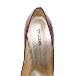 Pre Owned Roberto Cavalli Metallic Burgundy Leather Pointed Toe Pumps Size 37