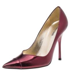 Pre Owned Roberto Cavalli Metallic Burgundy Leather Pointed Toe Pumps Size 37