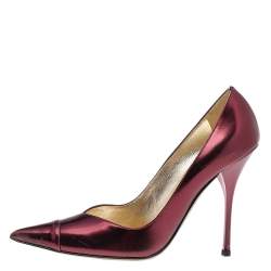 Pre Owned Roberto Cavalli Metallic Burgundy Leather Pointed Toe Pumps Size 37